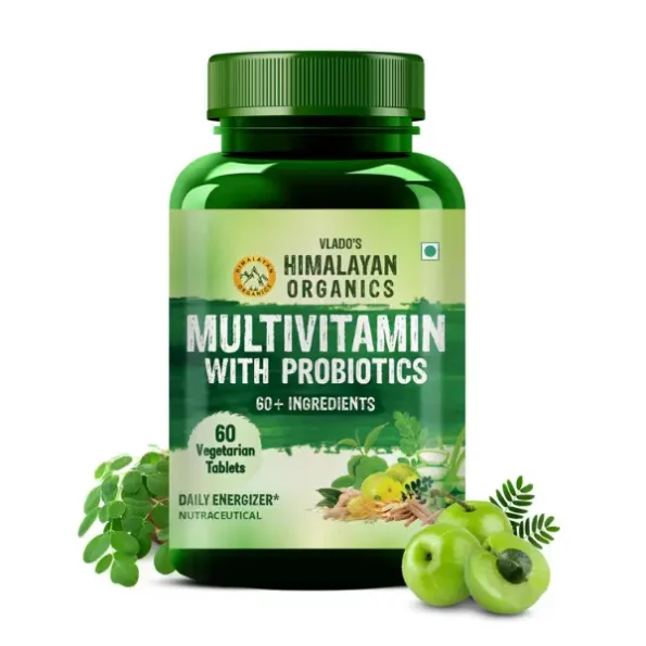 Vlado's Himalayan Organics Multivitamin with Probiotics (60 Tablets) 45 Ingredients for Men & Women with Vitamin C, D, E, B3, B12, Zinc, Giloy & Biotin available on Herbkart