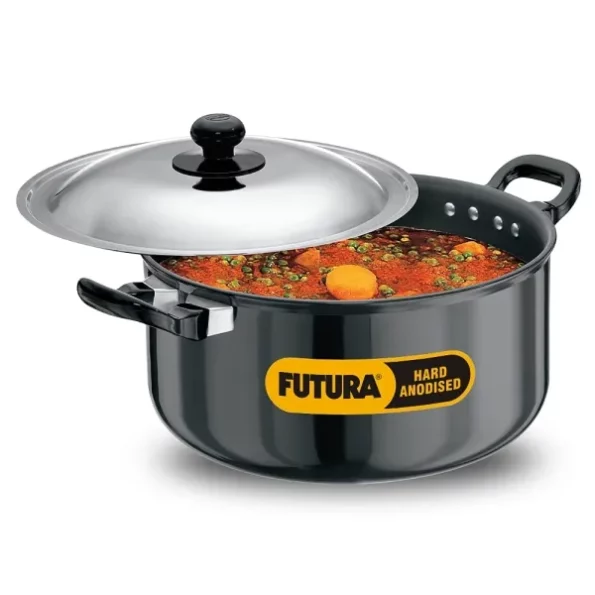 Hawkins Futura 5 Litre Cook n Serve Stewpot, Hard Anodised Sauce Pan with Stainless Steel Lid available on Herbkart