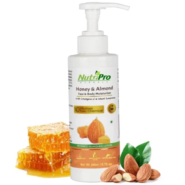 NutriPro Honey & Almond Face & Body Moisturizer | With Wheat Germ Oil (200ml) available on Herbkart