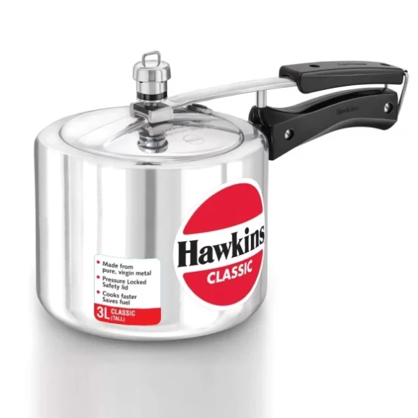 Hawkins Aluminium 3 Litre Classic Pressure Cooker, Tall Design Inner Lid Cooker, Silver available on Herbkart