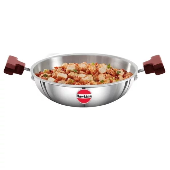 Hawkins 1.5 Litre Deep Fry Pan, Triply Stainless Steel Kadai, Flat Bottom Induction Kadhai available on Herbkart