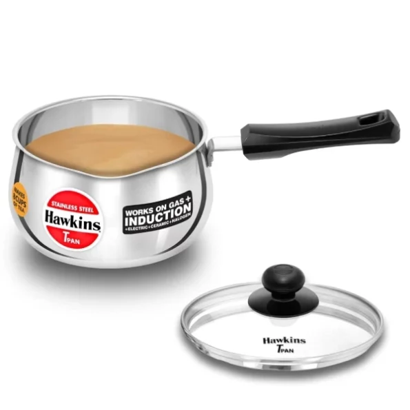 Hawkins 2 Litre Tpan, Stainless Steel Tea Pan with Glass Lid, Induction Sauce Pan available on Herbkart