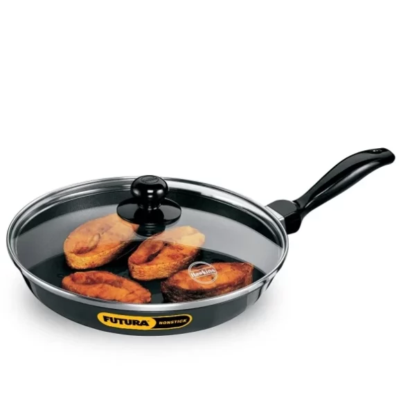 Hawkins Futura 24 cm Frying Pan, Non Stick Fry Pan with Glass Lid, Frypan, Black available on Herbkart