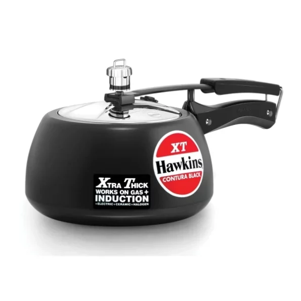 Hawkins Contura Black XT Induction Compatible Inner Lid Aluminium Pressure Cooker, 3 Litre, Black available on Herbkart