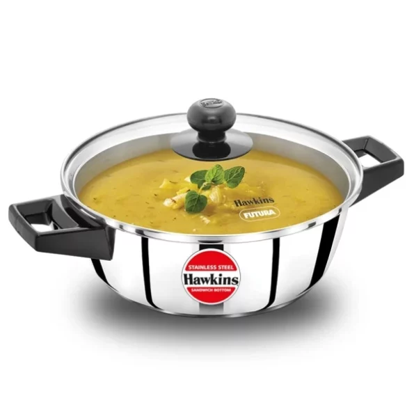 Hawkins 2 Litre Cook n Serve Casserole, Stainless Steel Saucepan with Glass Lid available on Herbkart