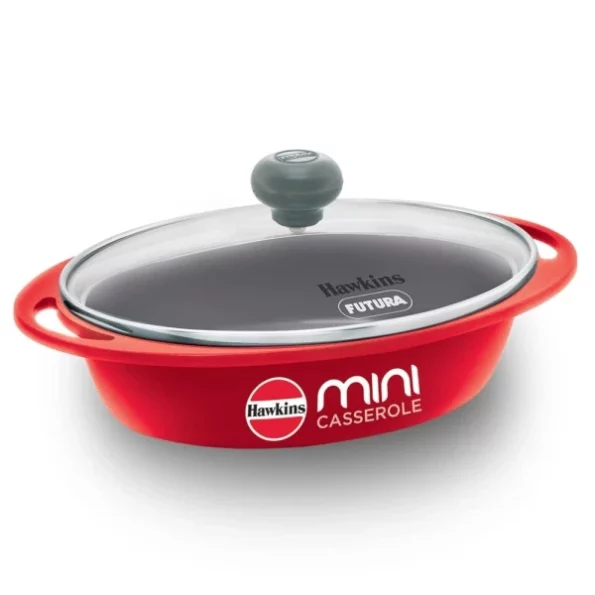 Hawkins 0.75 Litre Mini Casserole with Glass Lid, Oval Shaped Die-Cast pan for Cooking, Reheating, Serving and Storing, Red (DCR75G), Herbkart8t751eQJKQiHIL.webp, Herbkart8t751eQJKQiHIL