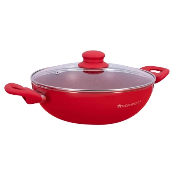 Wonderchef Royal Velvet Wok with Lid 24cm, Red (Aluminium) available on Herbkart