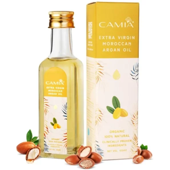 CAMIA - Organic Moroccan Argan Oil for Skin & Hair | Premium Extra Virgin Cold Pressed Oil, 100% Natural | Argan Oil Improves Skin & Hair Elasticity & Provides Intense Hydration | 100 ML Glass Bottle, Herbkart8t761rxeG69a2L.webp,