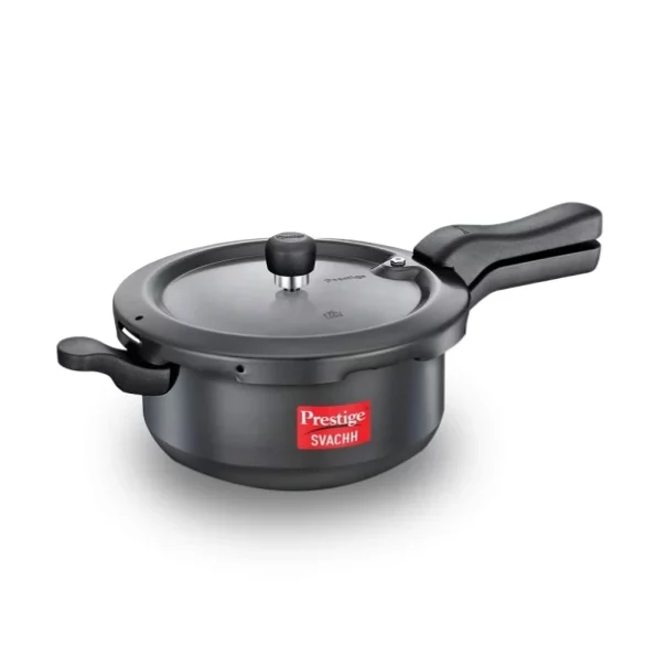 Prestige Svachh 3.5 Litre Outer Lid Pressure Cooker with hard anodized Body (Black) available on Herbkart