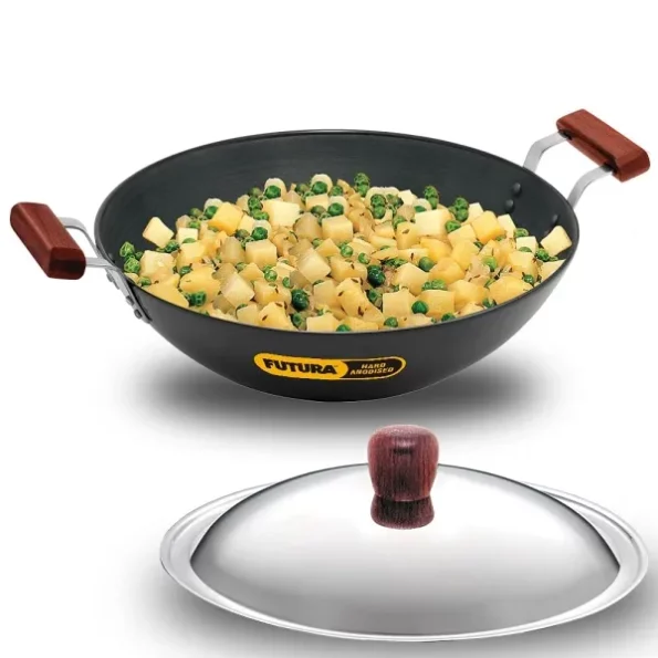 Hawkins Futura 5 Litre Deep Fry Pan, Hard Anodised Kadai with Stainless Steel Lid available on Herbkart