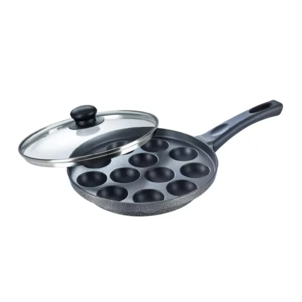 Prestige Aluminium Omega Select Plus Non Stick Paniyarakkal with Lid (24 cm, Black) available on Herbkart