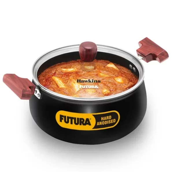 Hawkins Futura 4 Litre Cook n Serve Handi, Hard Anodised Biryani Handi with Glass Lid available on Herbkart