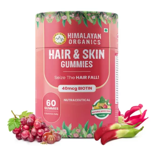 Vlado's Himalayan Organics Hair & Skin Gummies 40 mcg Biotin For Hair Growth & Glowing Skin (60 Gummies) available on Herbkart