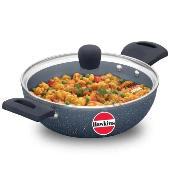 Hawkins Ceramic Nonstick 1.75 Litre Deep Kadhai, Induction Deep Fry Pan with Glass Lid available on Herbkart