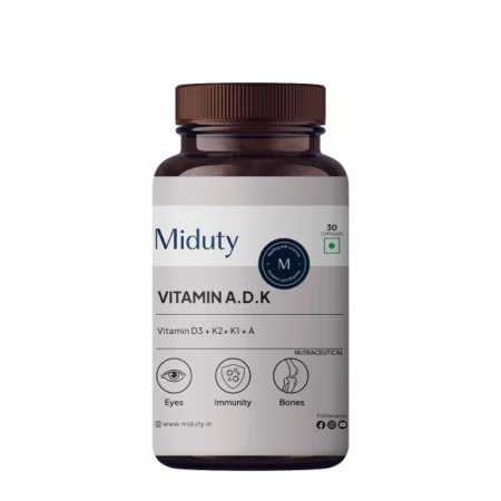Miduty Vitamin Adk Multivitamin Contains Vitamin A - D3 - K2 Immunity Booster - 30 Capsules
