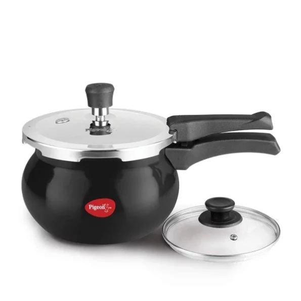 Pigeon Titanium Hard Anodised Aluminium Outer Lid Handi Pressure Cooker, 3 Litres, Black, Herbkart8t751Zswn7T3XL.webp, Herbkart8t751Zswn7T3XL