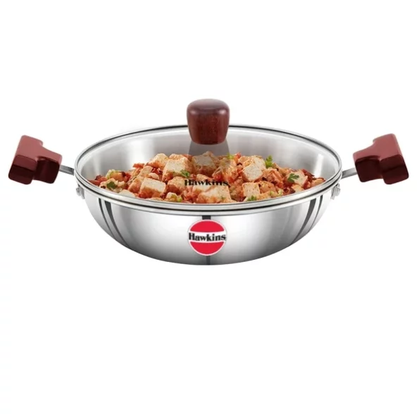 Hawkins 1.5 Litre Deep Fry Pan, Triply Stainless Steel Kadai with Glass Lid available on Herbkart