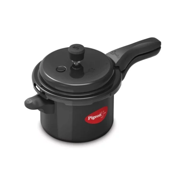 Pigeon Titanium 3 Ltrs Outer Lid Pressure Cooker - Black, Aluminium available on Herbkart