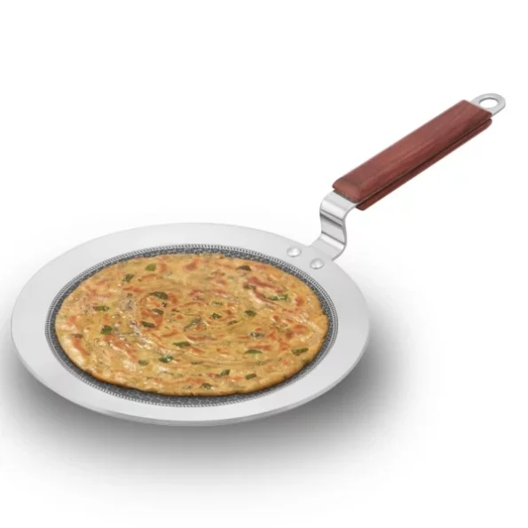 Hawkins 24 cm Paratha Tava, Triply Stainless Steel Shielded Nonstick Tawa with Rosewood Handle, Silver available on Herbkart