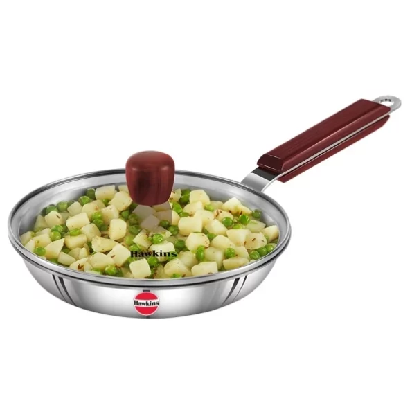 Hawkins 20 cm Frying Pan, Triply Stainless Steel Fry Pan with Glass Lid, Silver available on Herbkart