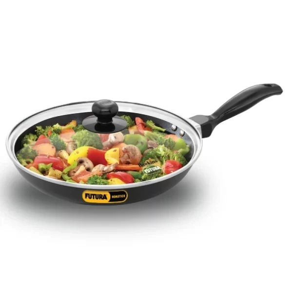 Hawkins Futura 26 cm Frying Pan, Nonstick Fry Pan with Glass Lid, Black available on Herbkart