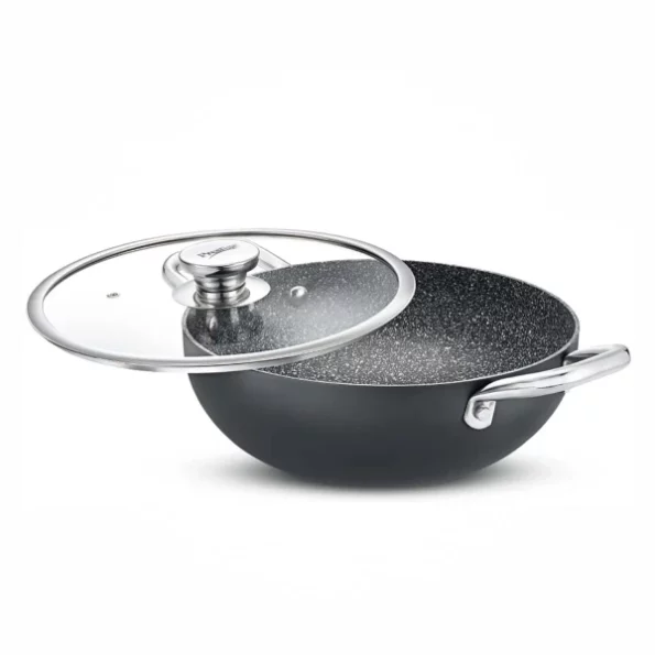 Prestige 4.23L Durastone Hard anodised Non-Stick kadai(28cm) with Glass lid|6 Layers Extra Durable Stone Finish|No Harmful Chemicals|Gas & Induction Compatible|SS Stay Cool Handles|2 Years Warranty, Herbkart8t751cbQz20cdML.webp, Herbkart8t751cbQz20cdML