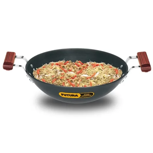 Hawkins Futura 3.75 Litre Deep Fry Pan, Hard Anodised Kadai, Flat Bottom Kadhai, Black available on Herbkart