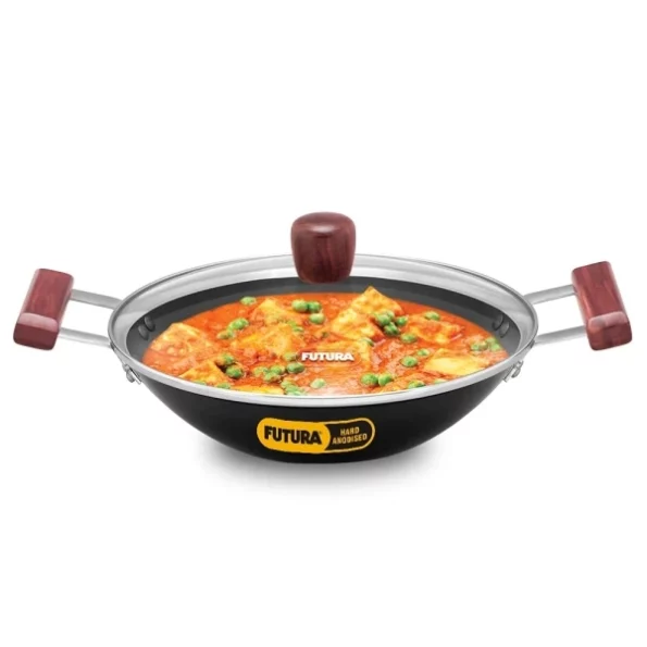 Hawkins Futura 2 Litre Deep Fry Pan, Hard Anodised Kadai with Glass Lid, Black available on Herbkart