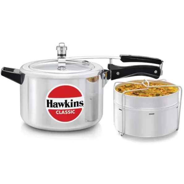 Hawkins Aluminium 5 Litre Classic Pressure Cooker With Pots,Inner Lid Cooker With Separator Set,Silver available on Herbkart