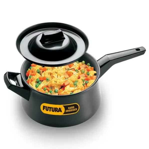 Hawkins Futura 3 Litre Handi, Hard Anodised Sauce Pan and Lid, Saucepan with a Short and a Long Handle available on Herbkart