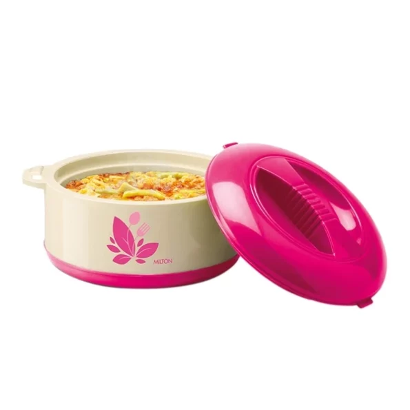 Milton Orchid 1000 Inner Stainless Steel Serving Casserole with Lid, 790 ml, Pink available on Herbkart