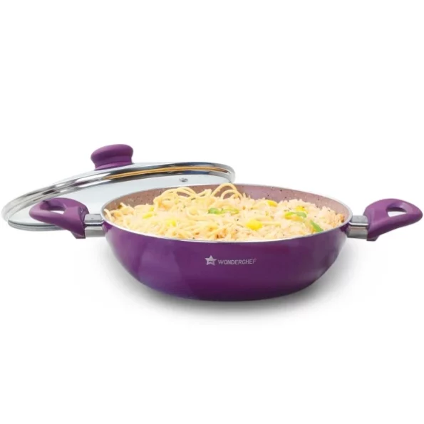 Wonderchef Royal Velvet Non-Stick 24cm Kadhai with Lid and Handles, 3 mm Thick available on Herbkart