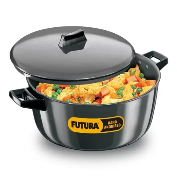 Hawkins Futura 6 Litre Cook n Serve Bowl, Hard Anodised Saucepan with Hard Anodised Lid available on Herbkart