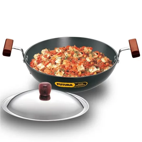 Hawkins Futura 1.5 Litre Deep Fry Pan, Hard Anodised Kadai with Stainless Steel Lid, Black available on Herbkart