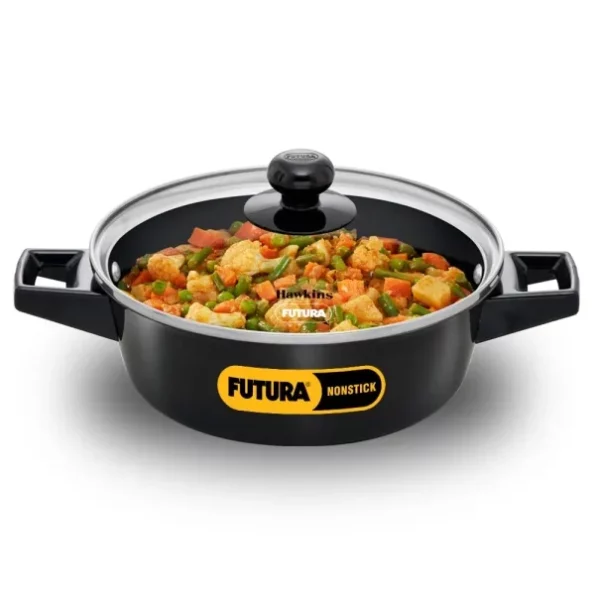 Hawkins Futura 2 litre Cook N Serve Casserole, Non Stick Saucepan with Glass Lid available on Herbkart