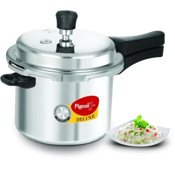 Pigeon Deluxe Aluminium Outer Lid Pressure Cooker, 3 Litres, Silver available on Herbkart