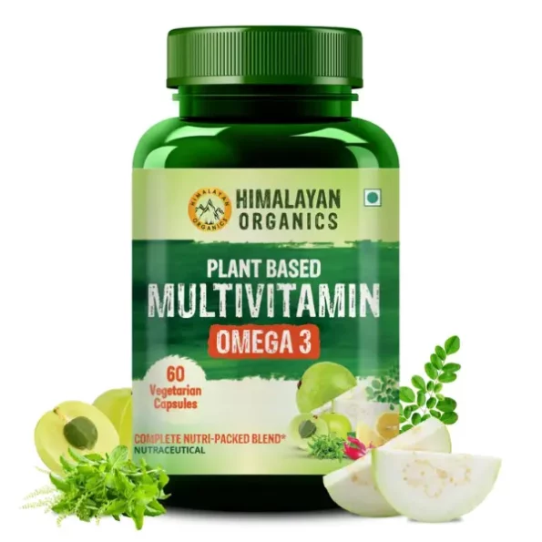 Vlado's Himalayan Organics Vegan Omega-3 Capsules with Multivitamin, EPA, DHA, B1,B2,B3,B5,B7,B9,B9,B12,C,D3,K2, 25+ Ingredients - 60 veg capsules available on Herbkart