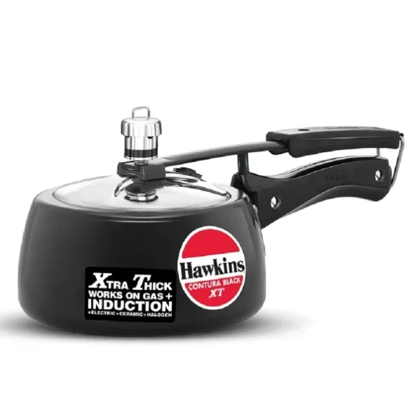 Hawkins Contura Black XT 1.5 Litre Pressure Cooker, Hard Anodised Cooker, Small Induction Cooker, Black available on Herbkart