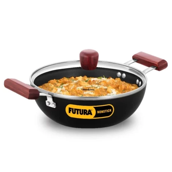 Hawkins Futura 2.5 Litre Deep Kadhai, Nonstick Kadai with Glass Lid available on Herbkart