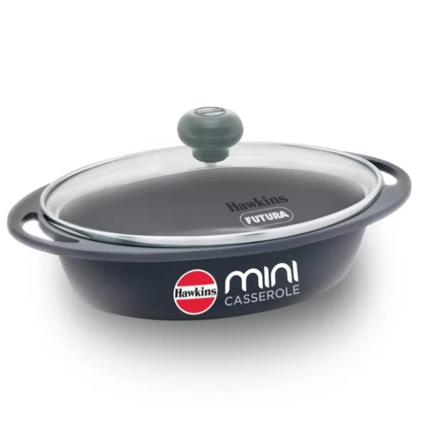 Hawkins 0.75 Litre Mini Casserole with Glass Lid, Oval Shaped Die-Cast pan, Herbkart8t751Lz-kJLEAL.webp, Herbkart8t751Lz kJLEAL