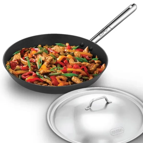 Hawkins Futura 30 cm Frying Pan, Non Stick Fry Pan with Stainless Steel Handle and Stainless Steel Lid available on Herbkart