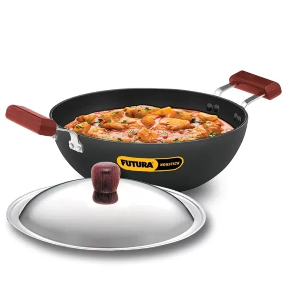 Hawkins Futura 3.5 Litre Deep Kadhai, Non Stick Kadai with Stainless Steel Lid available on Herbkart