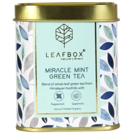 LEAFBOX Miracle Mint Green Tea | Single Estate Second Flush | Whole Leaf | Loose Leaf Tin Box | 75 Grams | Vacuum Packed | Leafbox