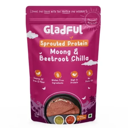 Gladful Sprouted Lentils & Millets Instant Beetroot Chilla Dosa Mix, No Maida, No Palm Oil, Gluten Free, High Protein 200 G (Pack Of 1)