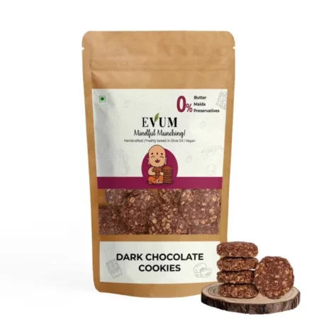 EVUM Dark Chocolate Cookies (180 gm) | Premium Handmade Vegan Cookies | Healthy & Tasty Snacks | Freshly Baked Guilt Free Chocolate Cookies | No Maida | No Refined Sugar | No Preservatives