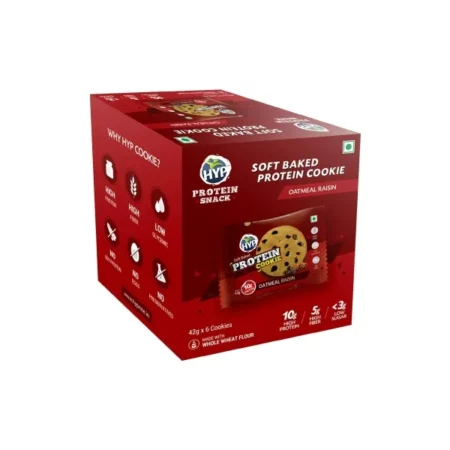 HYP- Protein Cookies, Oatmeal Raisin Cookies (6x42g) | 10 g Protein per Cookie | High Protein Cookies with No Soy Protein | Zero Preservatives | High Fiber Protein Cookies