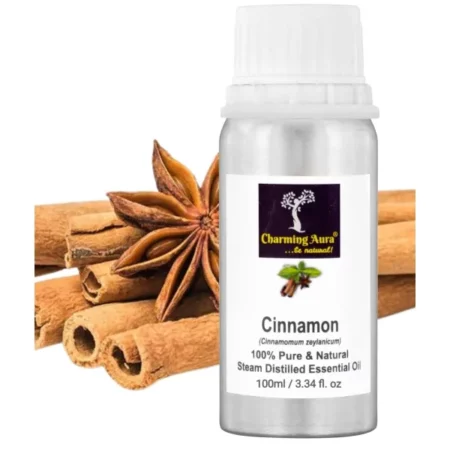 Charming Aura Cinnamon Essential Oil for Hair, Skin & Aromatherapy. 100% Pure & Natural Steam Distilled Dalchini Oil, Therapeutic Grade Essential Oil- 100ml