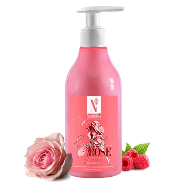 NutriGlow NATURAL'S English Rose Body Milk, 300 ml available on Herbkart