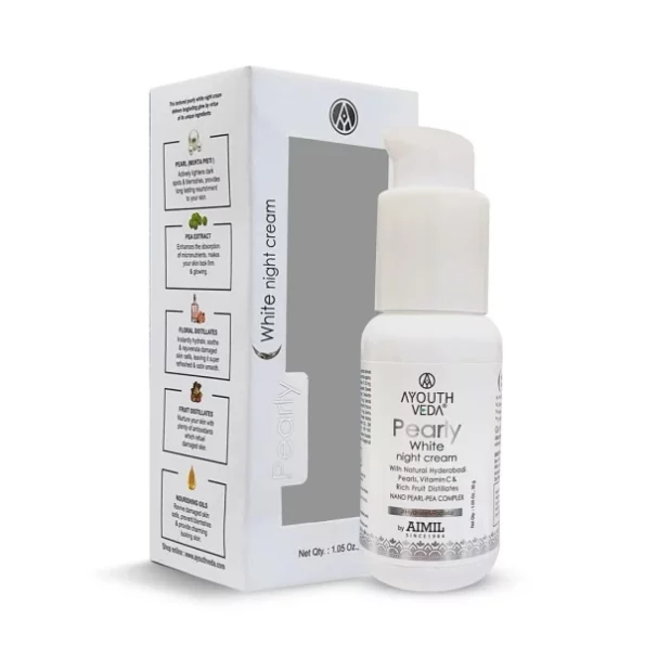 Ayouthveda Pearly White Night Cream With Nano Pearl-Pea Complex Milk, 30g available on Herbkart