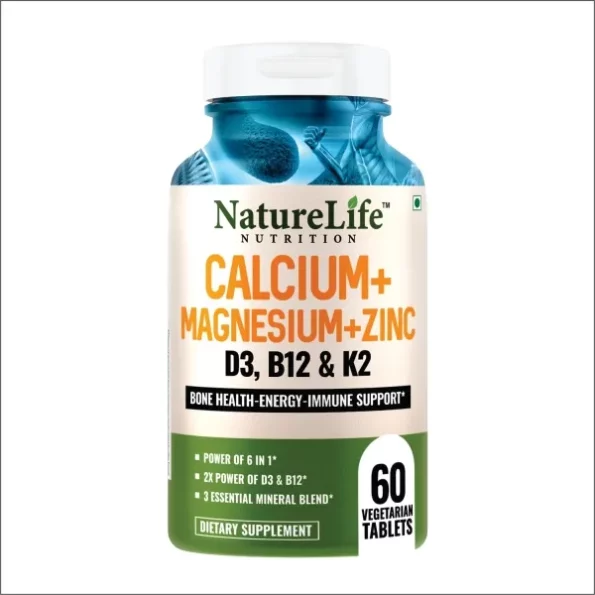 Nature life Nutrition Calcium Magnesium Zinc with D3 & B12 Supplement - 60 Veg Tablet available on Herbkart